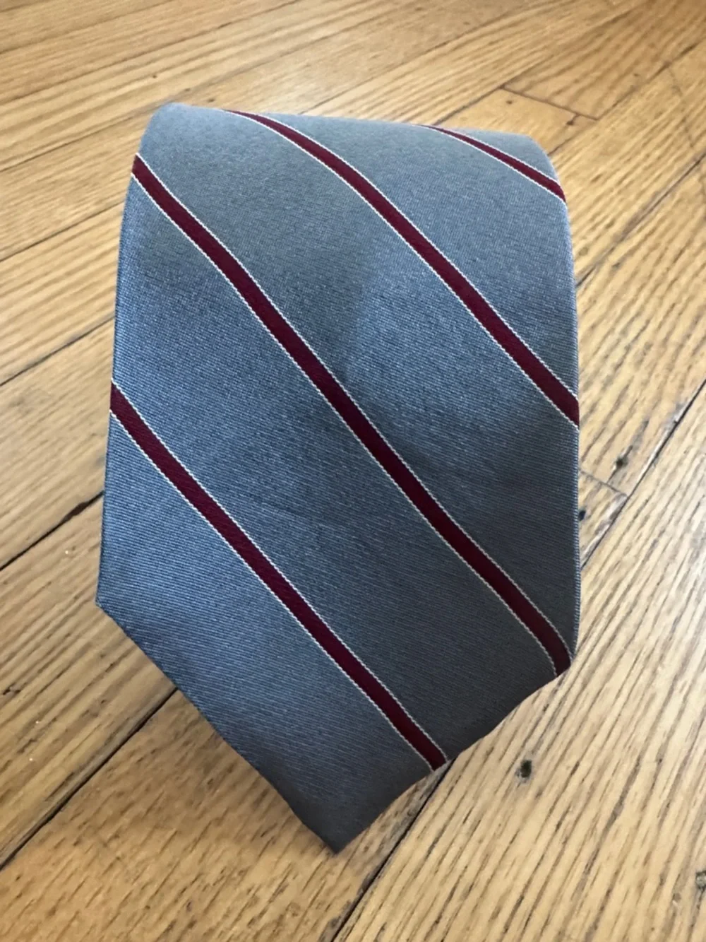 Vintage Dior Gray Tie with Burgundy Diagonal Stripes